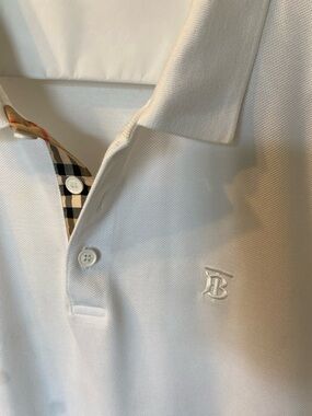 Burberry White Polo with Check Trim